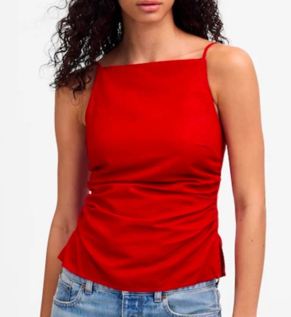 Madewell Ruched Squareneck Tank in Linen-Cotton Size 2 NWT